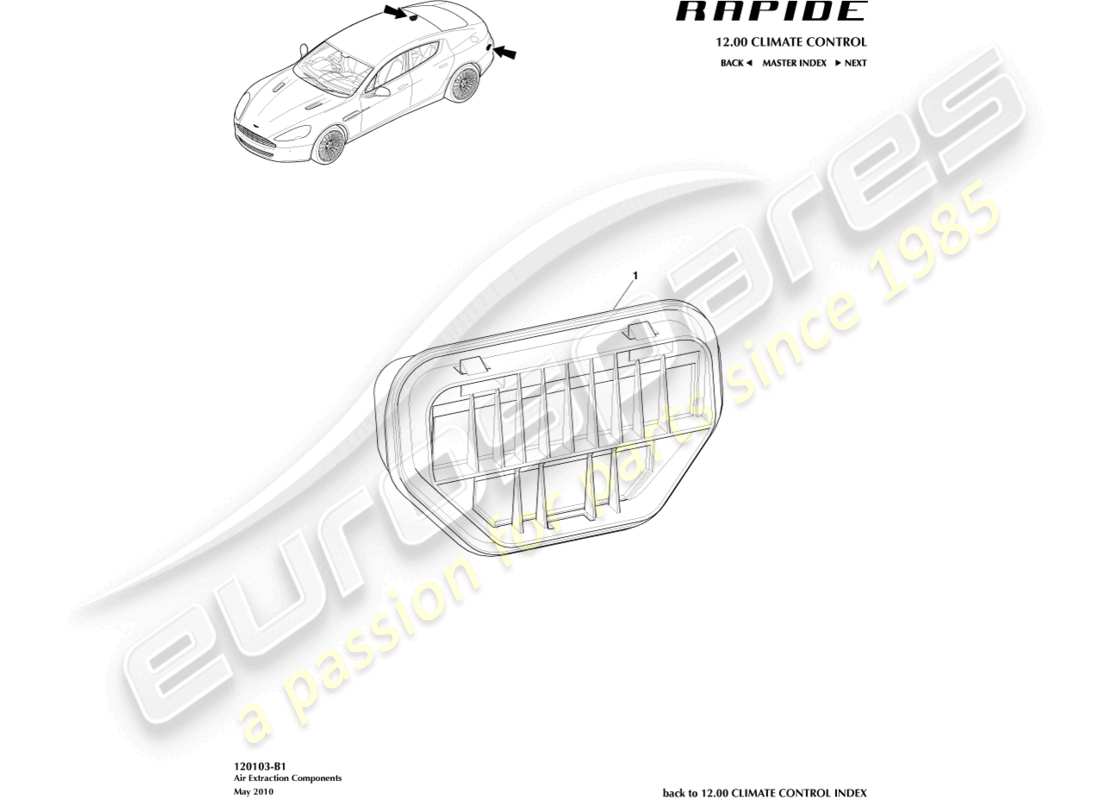 aston martin rapide (2010) componentes de extracción de aire diagrama de piezas