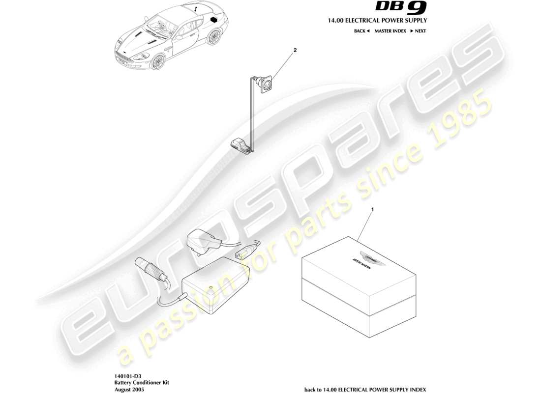 aston martin db9 (2006) diagrama de piezas del kit acondicionador de batería