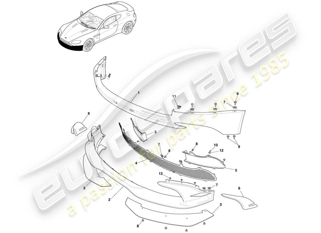 aston martin v8 vantage (2005) parachoques delantero, diagrama de pieza gt8