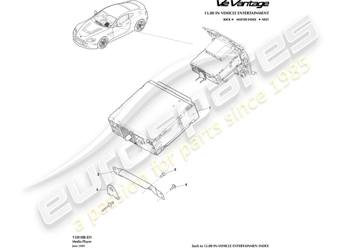 aston martin v12 vantage (2013) diagrama de piezas del reproductor multimedia