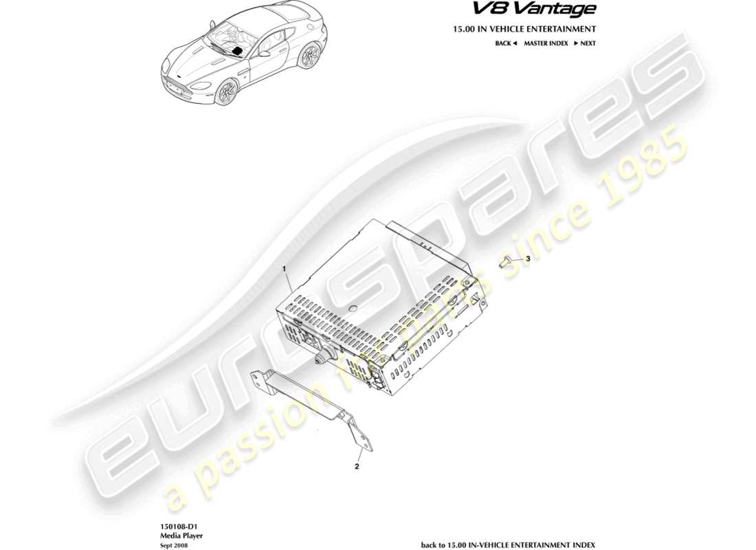 aston martin v8 vantage (2006) diagrama de piezas del reproductor multimedia