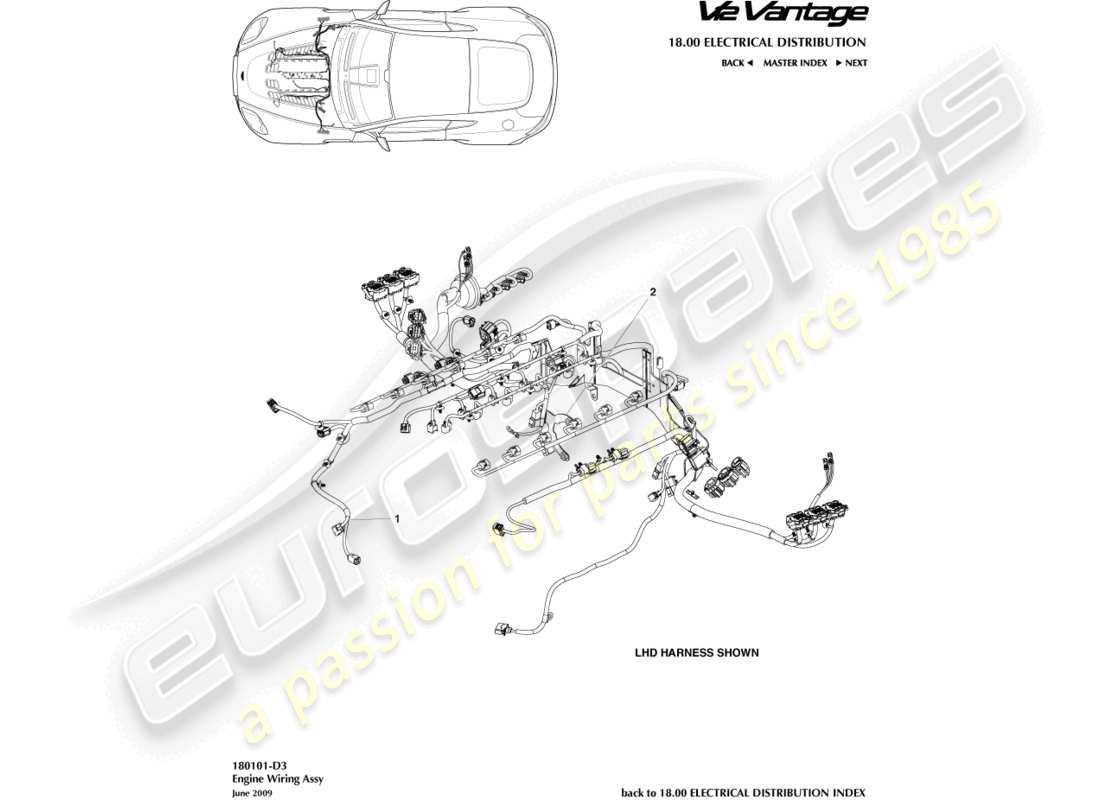 aston martin v12 vantage (2010) diagrama de piezas del arnés del motor
