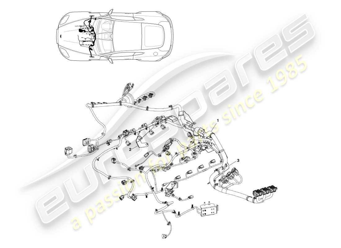 aston martin v8 vantage (2005) diagrama de piezas del arnés del motor