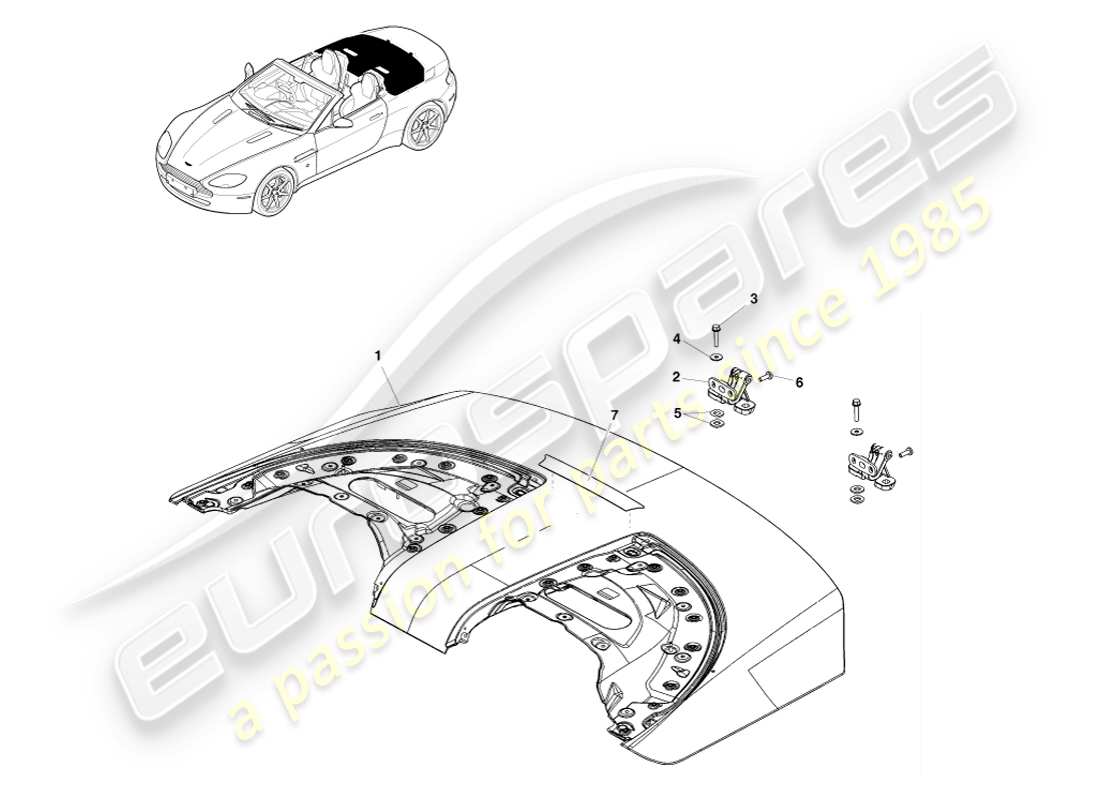 aston martin v8 vantage (2005) diagrama de piezas del panel de abertura del techo