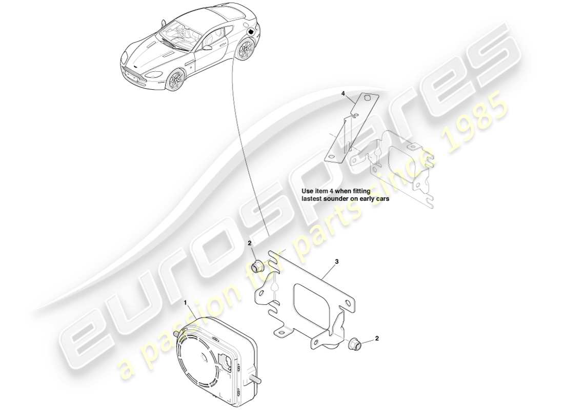 aston martin v8 vantage (2005) diagrama de piezas de la sirena de seguridad