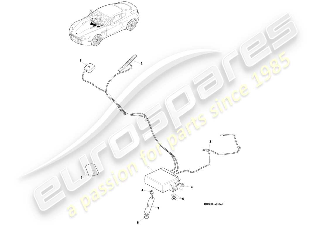 aston martin v8 vantage (2005) tracker, cobra, diagrama de pieza 14my