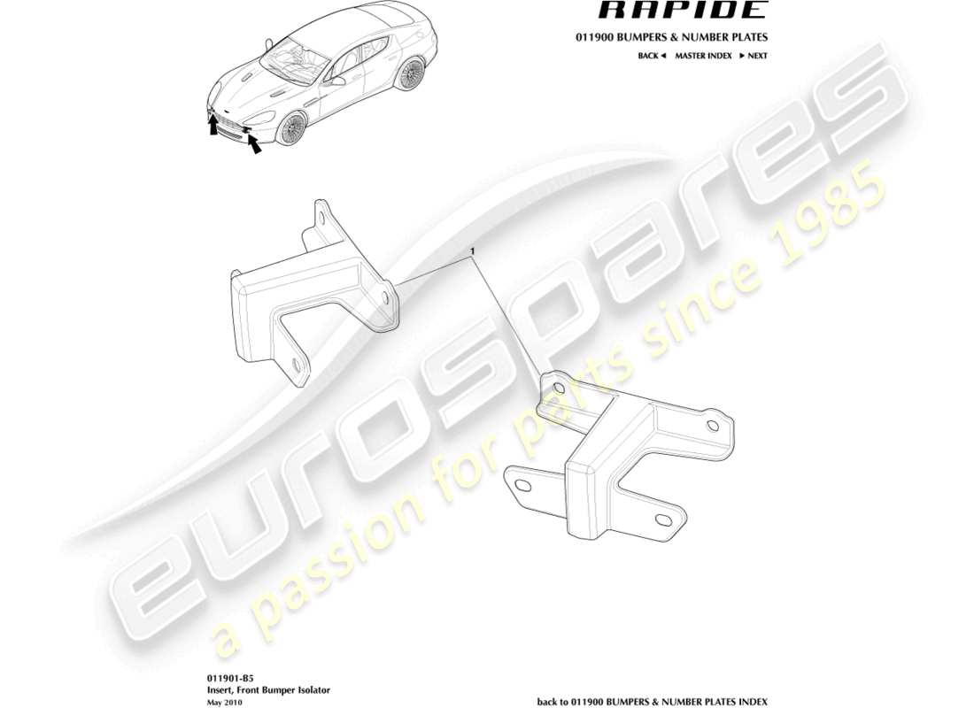 aston martin rapide (2011) inserto, aislador de parachoques delantero diagrama de piezas