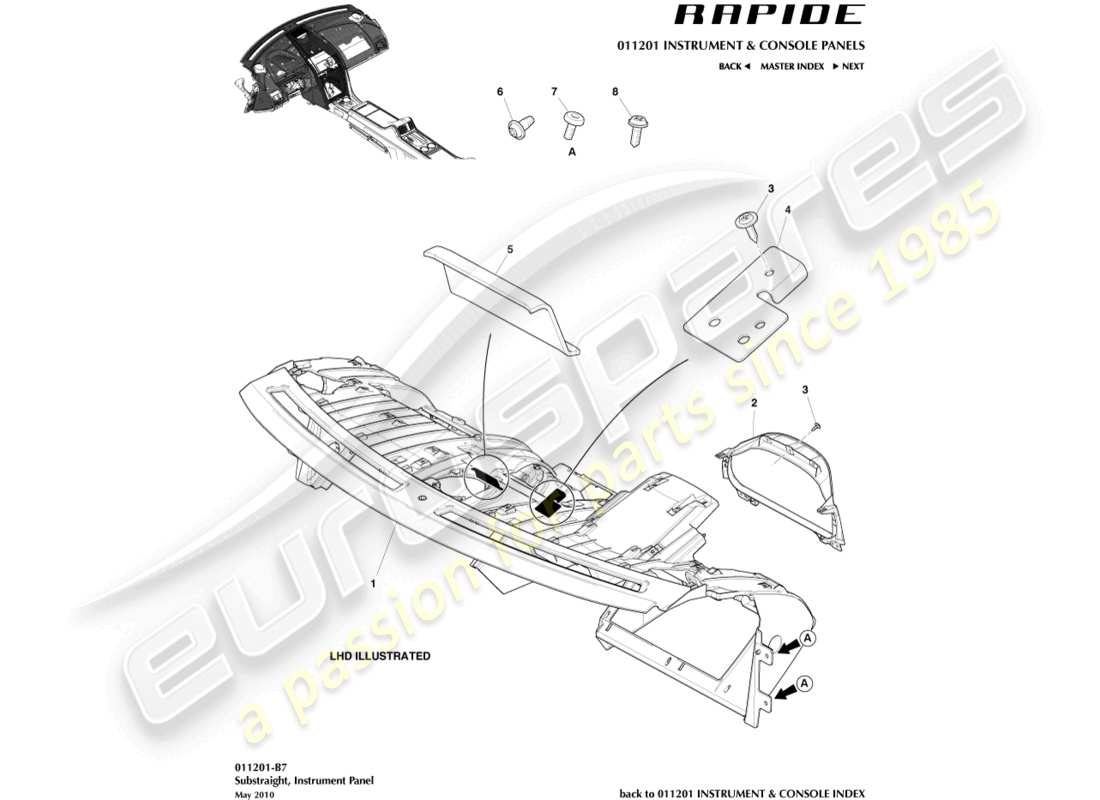 aston martin rapide (2013) sustrato ip diagrama de piezas