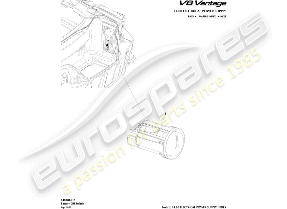 aston martin v8 vantage (2012) diagrama de piezas del interruptor de apagado de batería