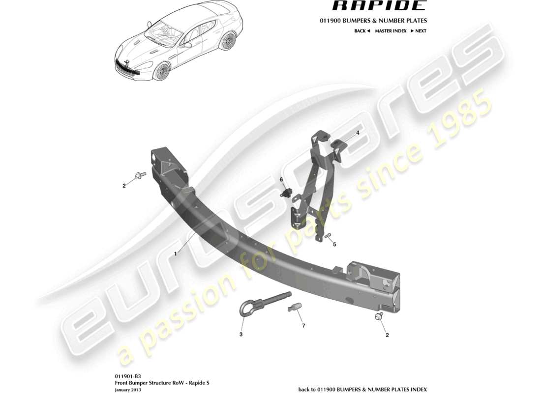 aston martin rapide (2016) estructura del parachoques delantero, fila s diagrama de piezas