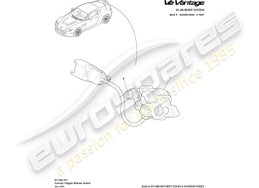 aston martin v12 vantage (2010) diagrama de piezas de liberación del portón trasero