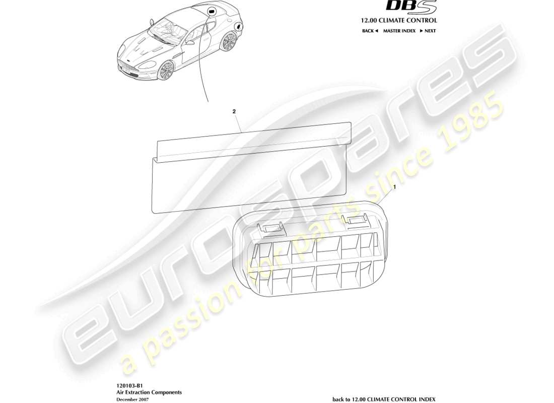 aston martin dbs (2013) diagrama de piezas de los componentes de extracción de aire