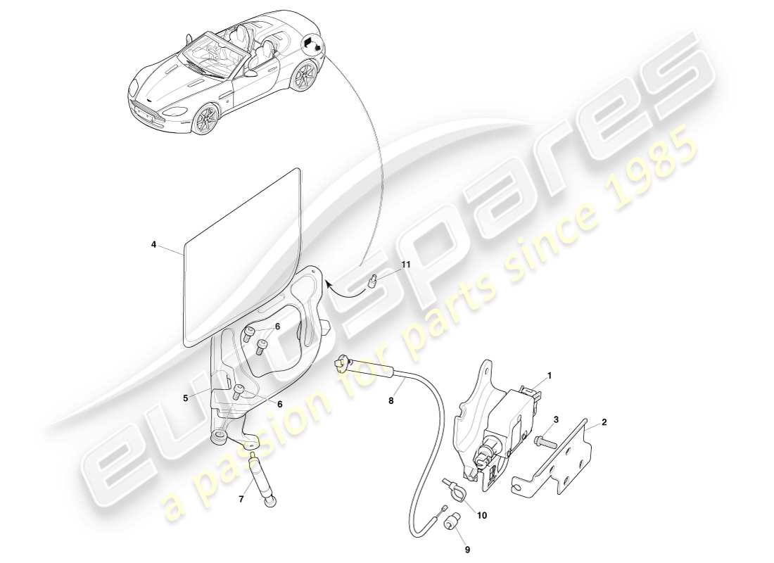 aston martin v8 vantage (2007) mecanismo de llenado de combustible, diagrama de piezas del roadster
