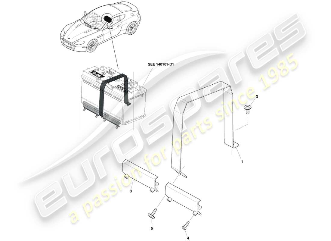 aston martin v8 vantage (2007) diagrama de piezas de sujeción de batería