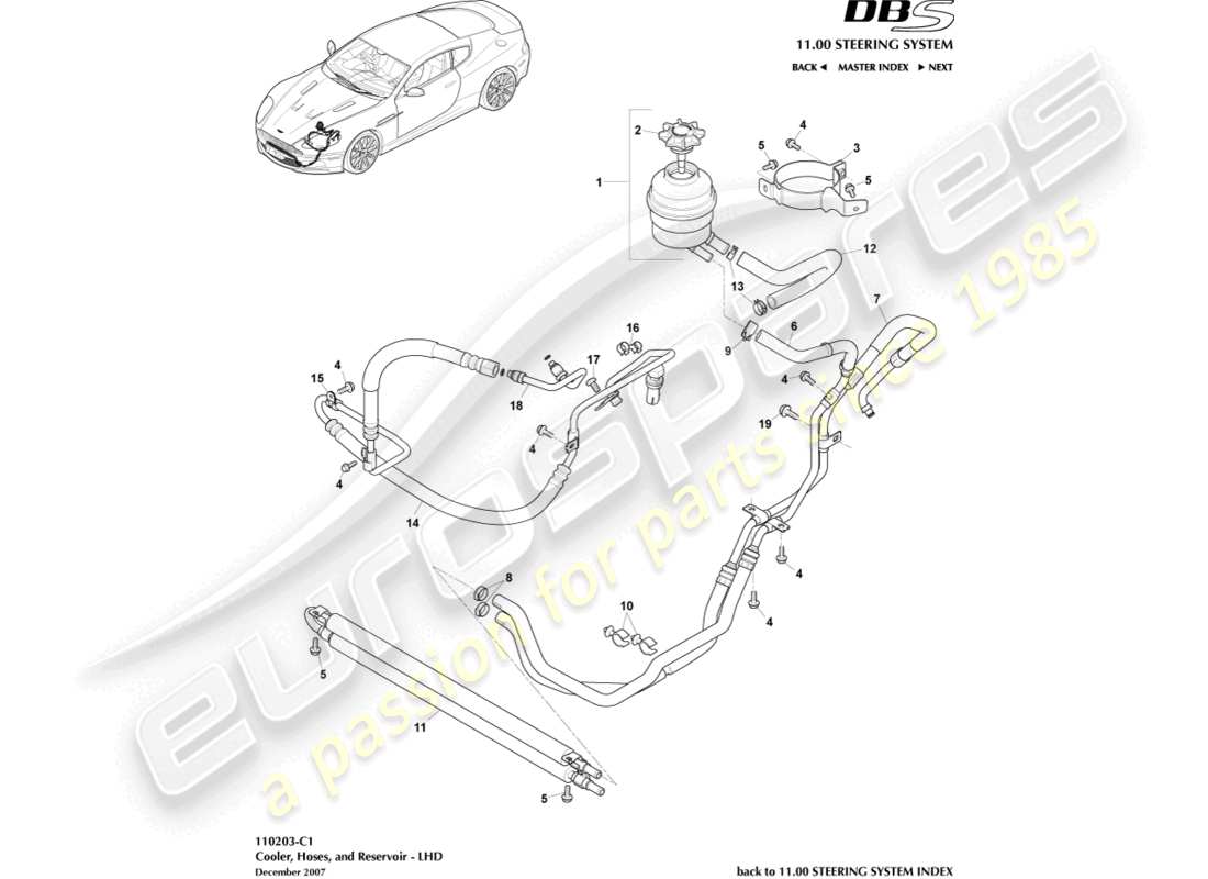 aston martin dbs (2013) diagrama de piezas del enfriador, mangueras y depósito, lhd