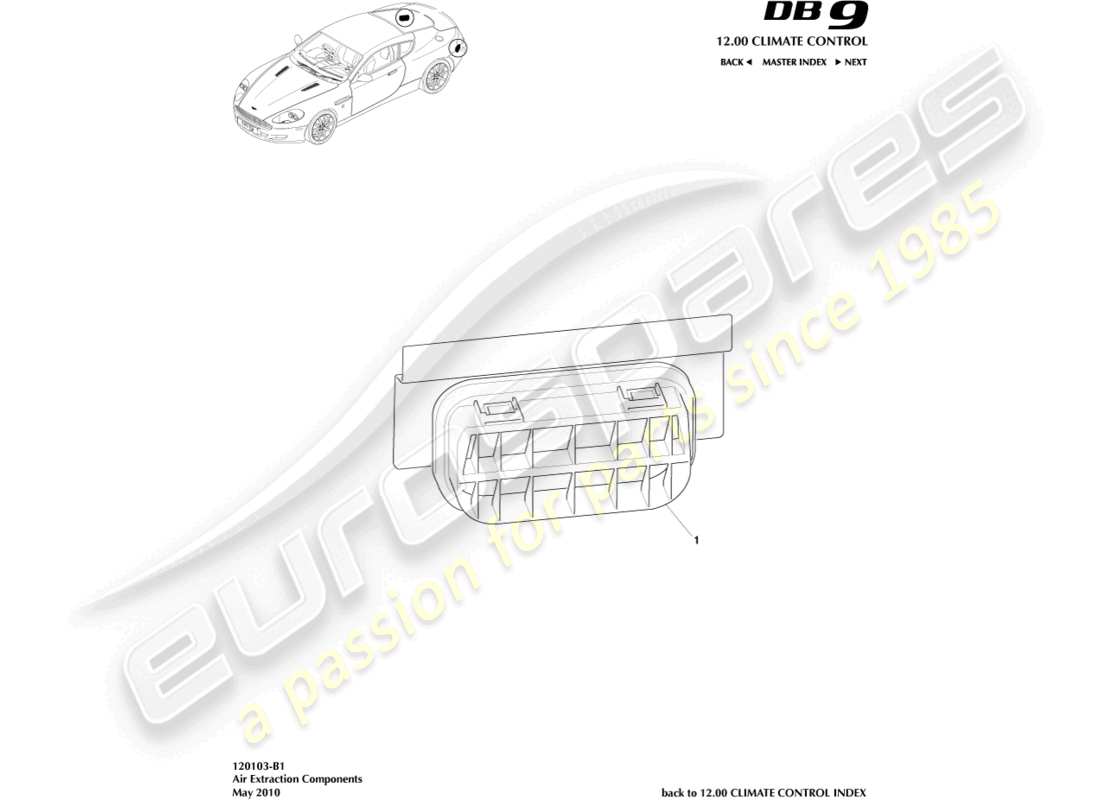aston martin db9 (2010) diagrama de piezas de los componentes de extracción de aire
