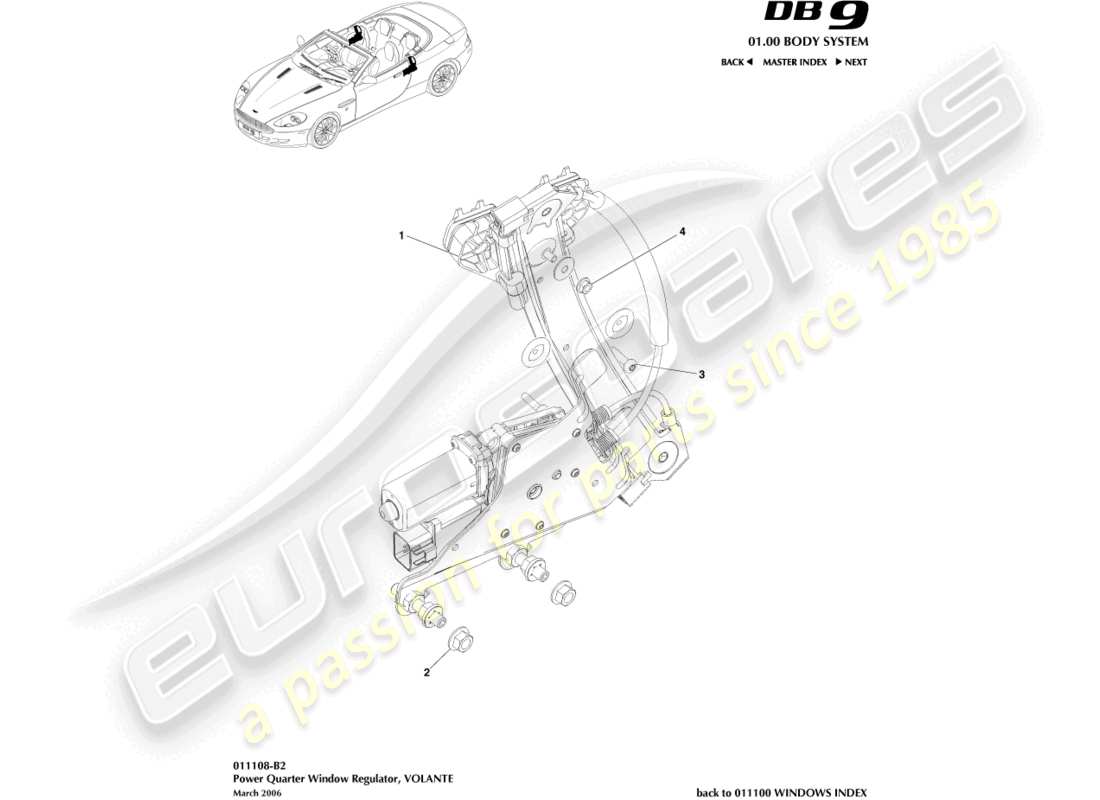 aston martin db9 (2005) reguladores del cuarto trasero, diagrama de piezas volante