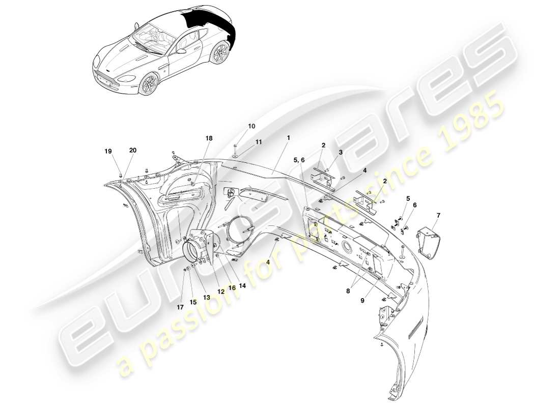 aston martin v8 vantage (2007) parachoques trasero, al diagrama de pieza 12.25my