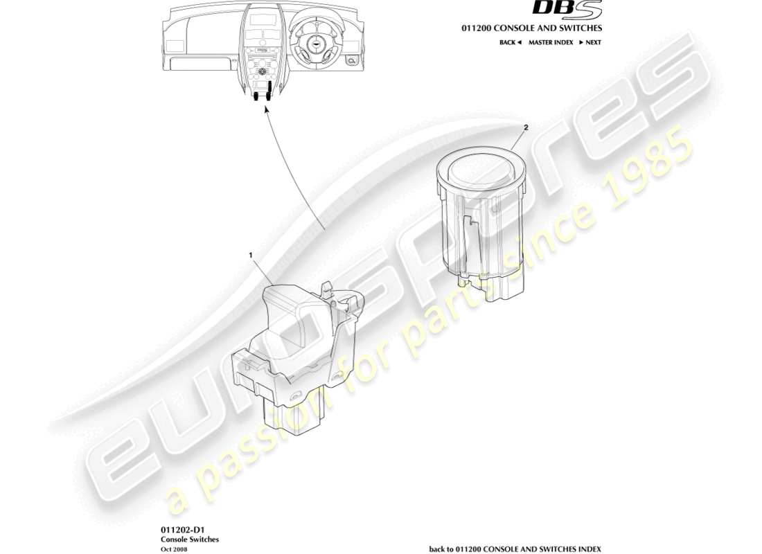 aston martin dbs (2010) conmutadores de consola diagrama de piezas
