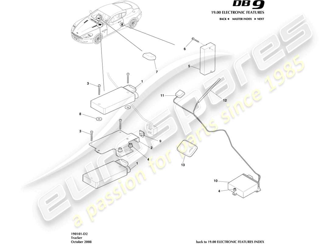 aston martin db9 (2005) diagrama de piezas del rastreador