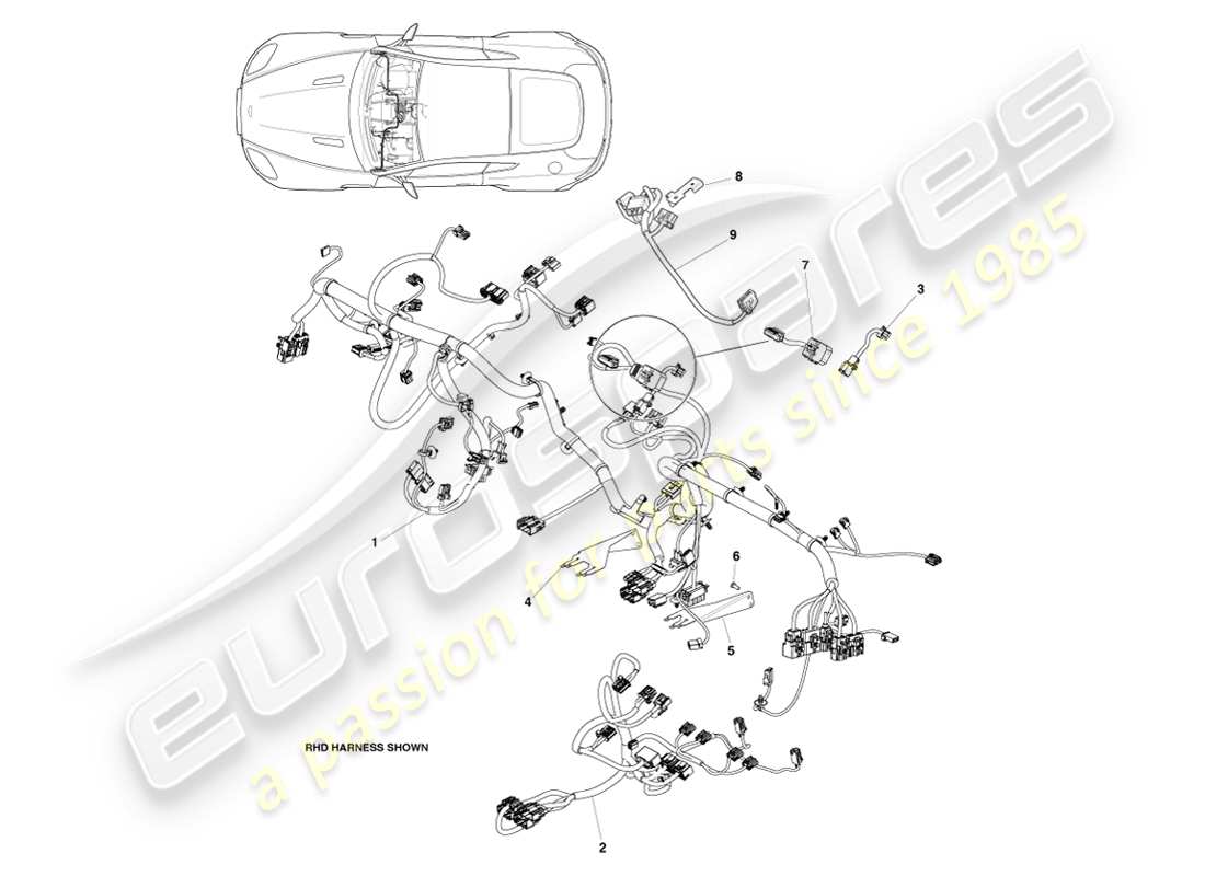 aston martin v8 vantage (2007) arnés ip, diagrama de pieza 12my