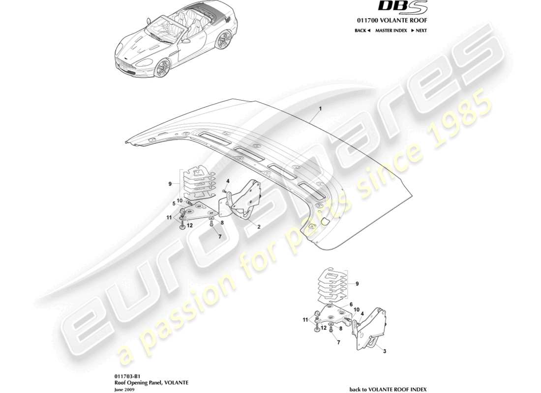 aston martin dbs (2014) diagrama de piezas del panel de abertura del techo