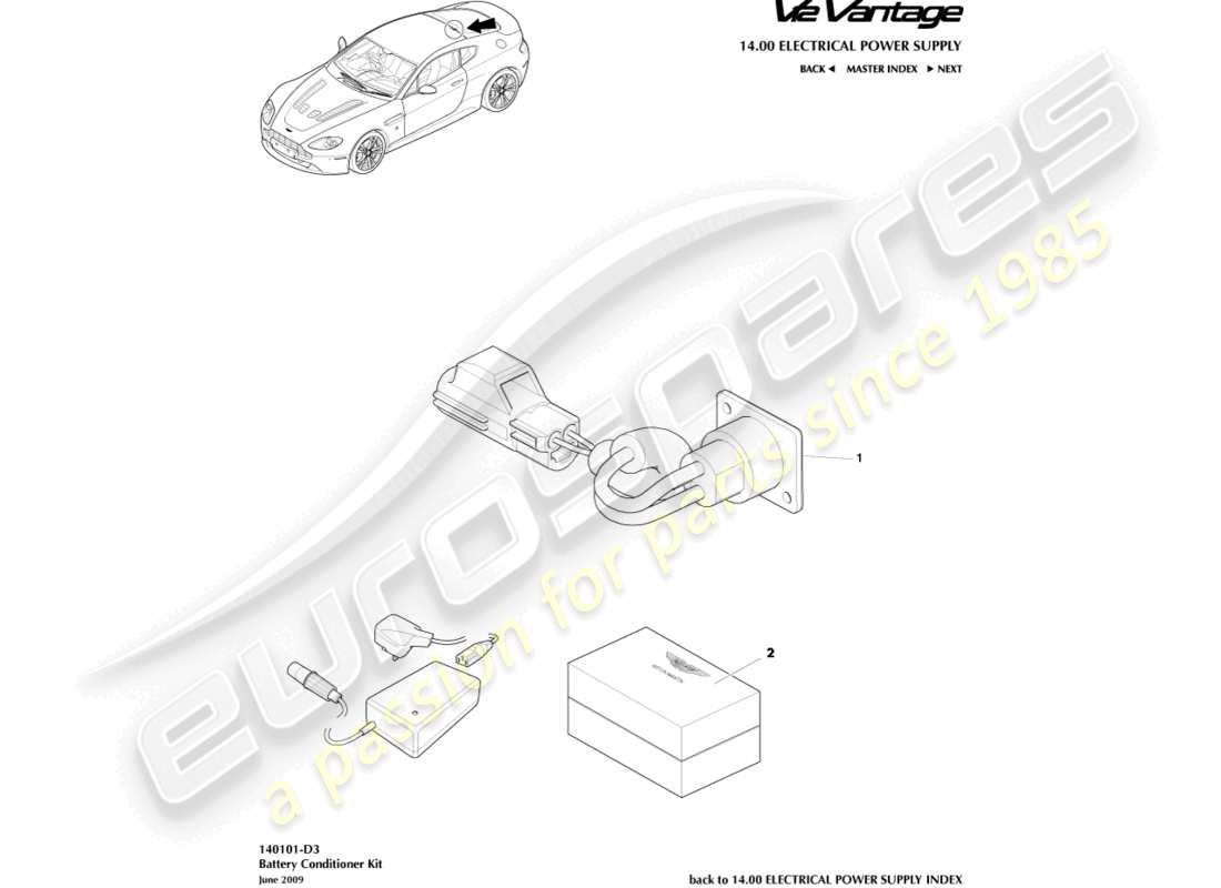aston martin v12 vantage (2010) diagrama de piezas del kit acondicionador de batería