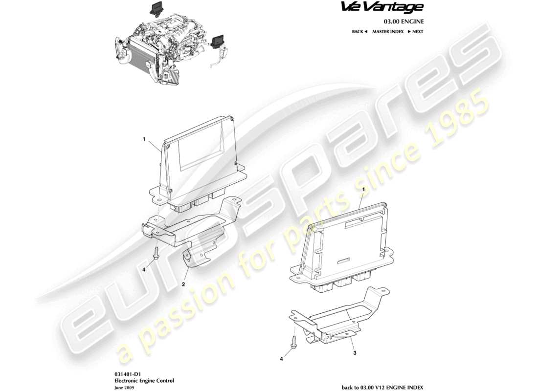 aston martin v12 vantage (2010) diagrama de piezas de control electrónico del motor
