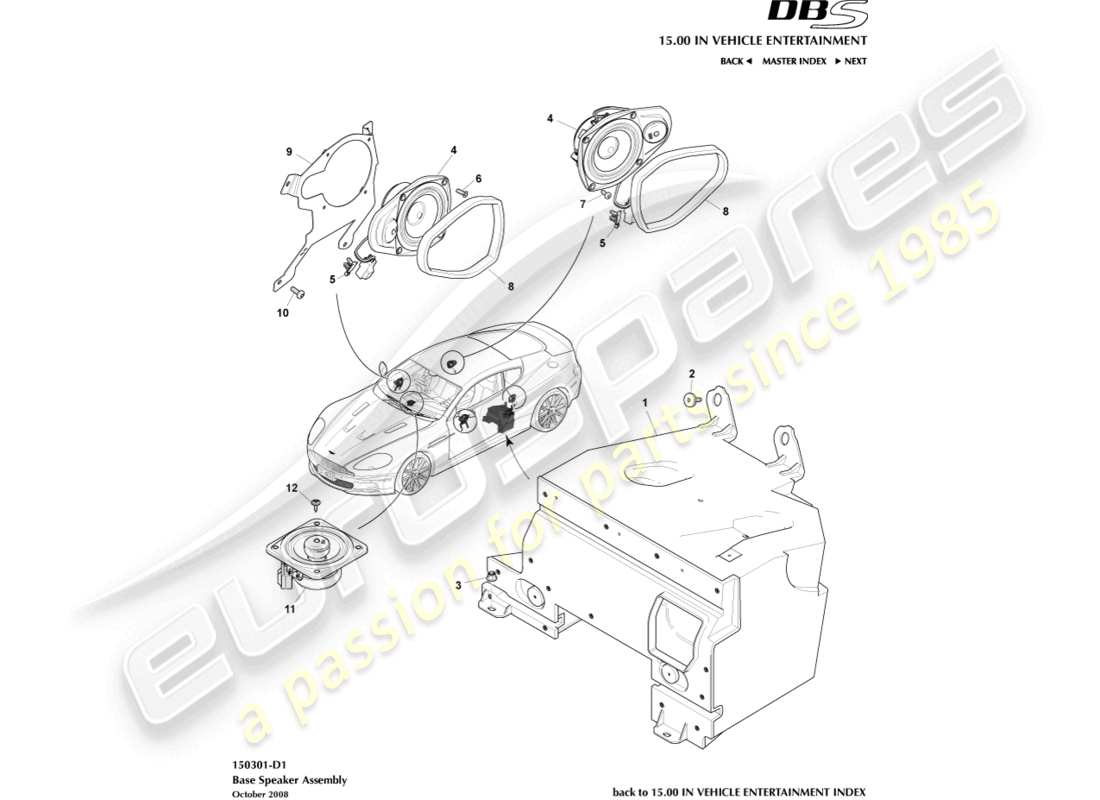 aston martin dbs (2014) altavoz, diagrama de pieza base