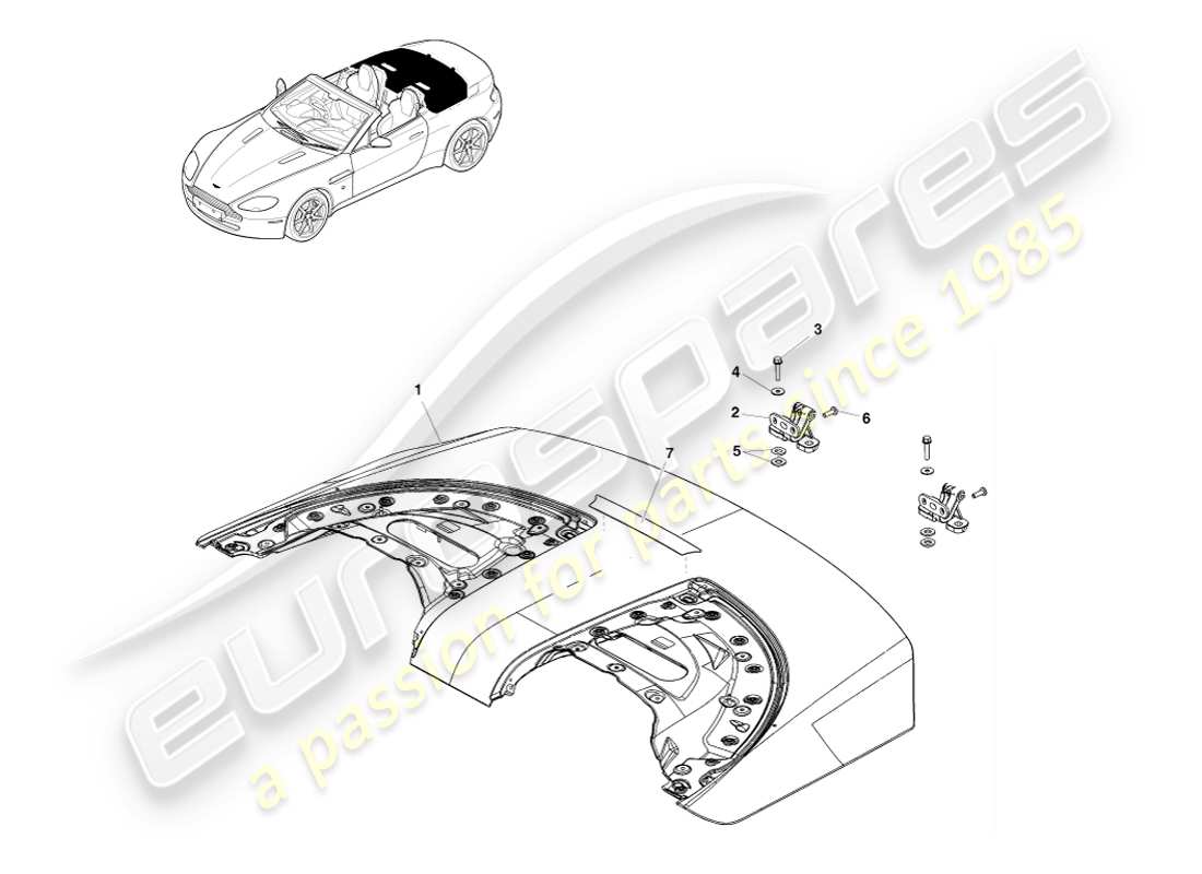 aston martin v8 vantage (2007) diagrama de piezas del panel de abertura del techo