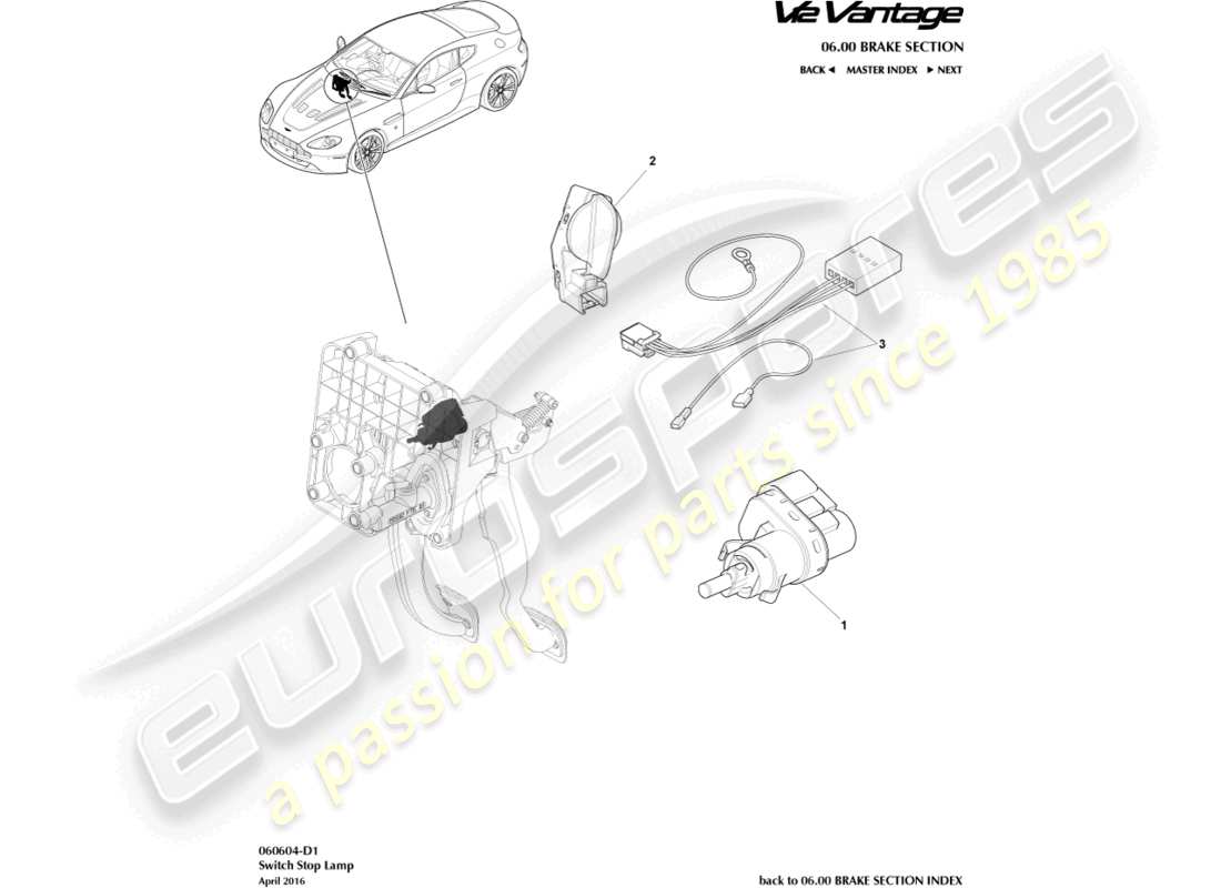 aston martin v12 vantage (2011) diagrama de piezas del interruptor de la lámpara de freno