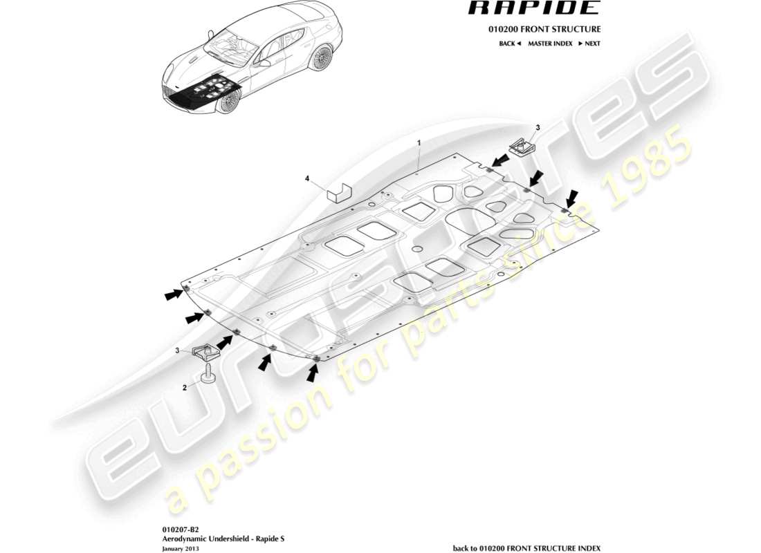 aston martin rapide (2010) protector inferior delantero, s diagrama de piezas