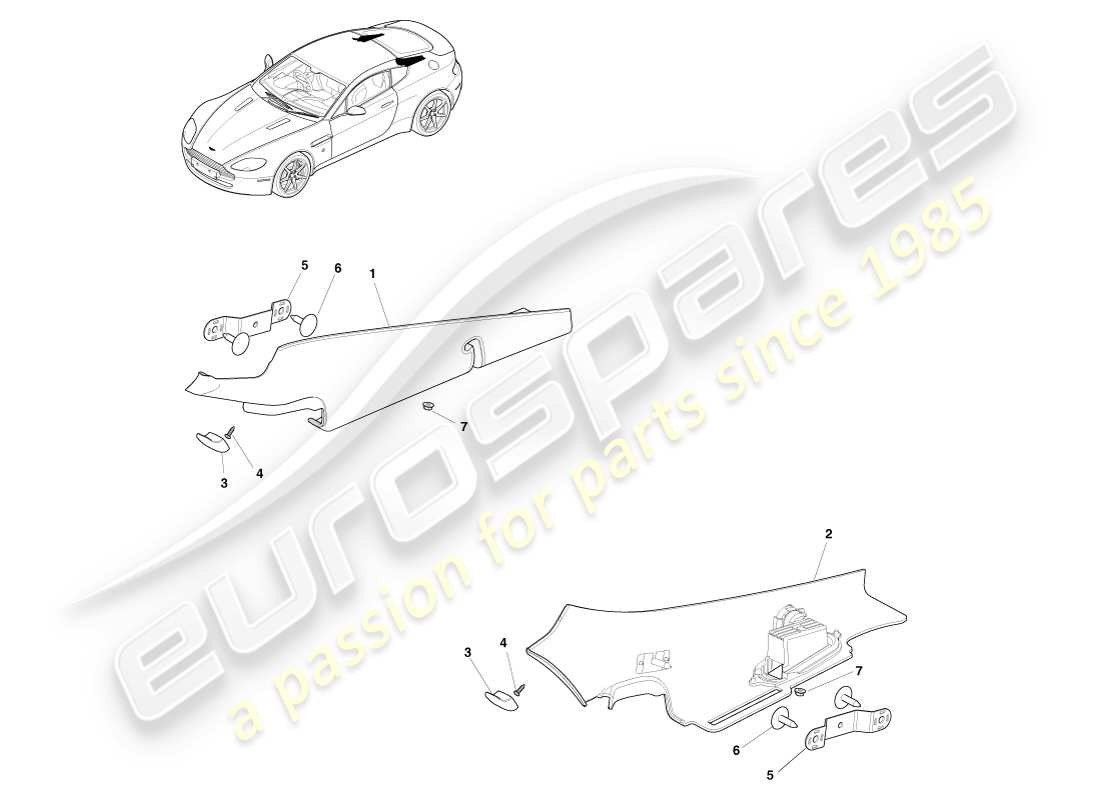 aston martin v8 vantage (2005) diagrama de piezas del conjunto del pilar c