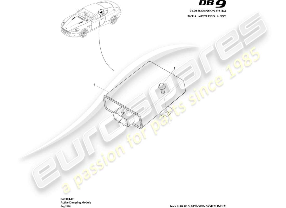 aston martin db9 (2005) diagrama de piezas del módulo de amortiguación activa