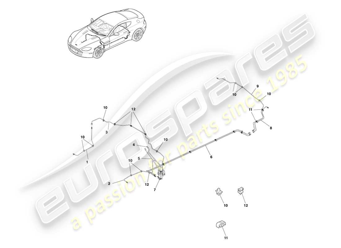 aston martin v8 vantage (2007) líneas y mangueras de freno, diagrama de piezas lhd