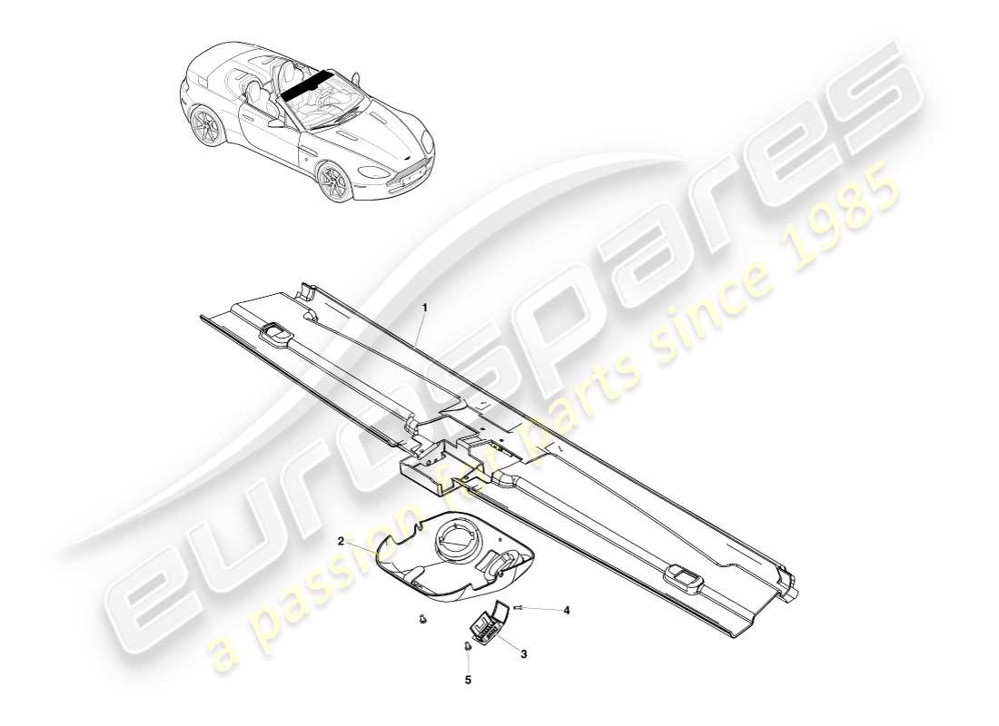 aston martin v8 vantage (2005) adorno de cabecera, diagrama de piezas del roadster