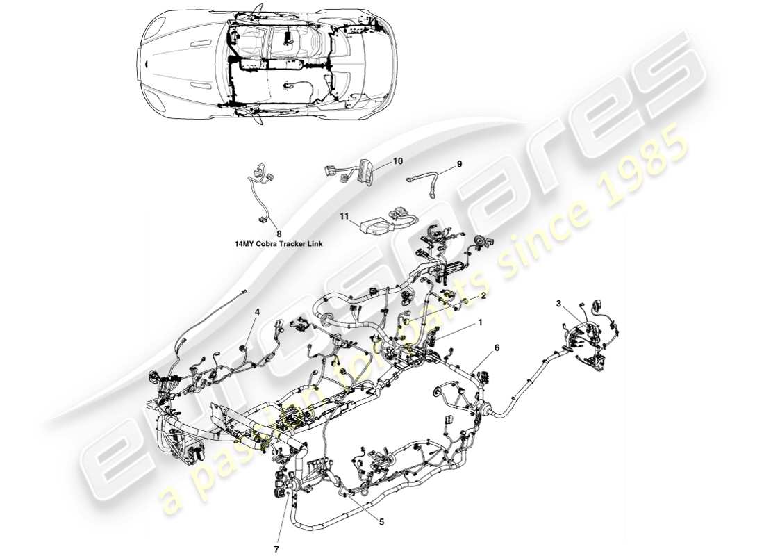 aston martin v8 vantage (2007) arnés corporal, diagrama de piezas del roadster