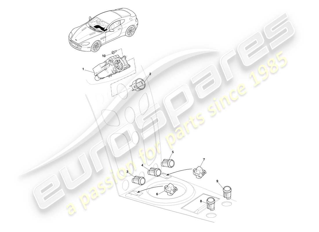 aston martin v8 vantage (2007) interruptores de la consola central, manual, diagrama de piezas 16my