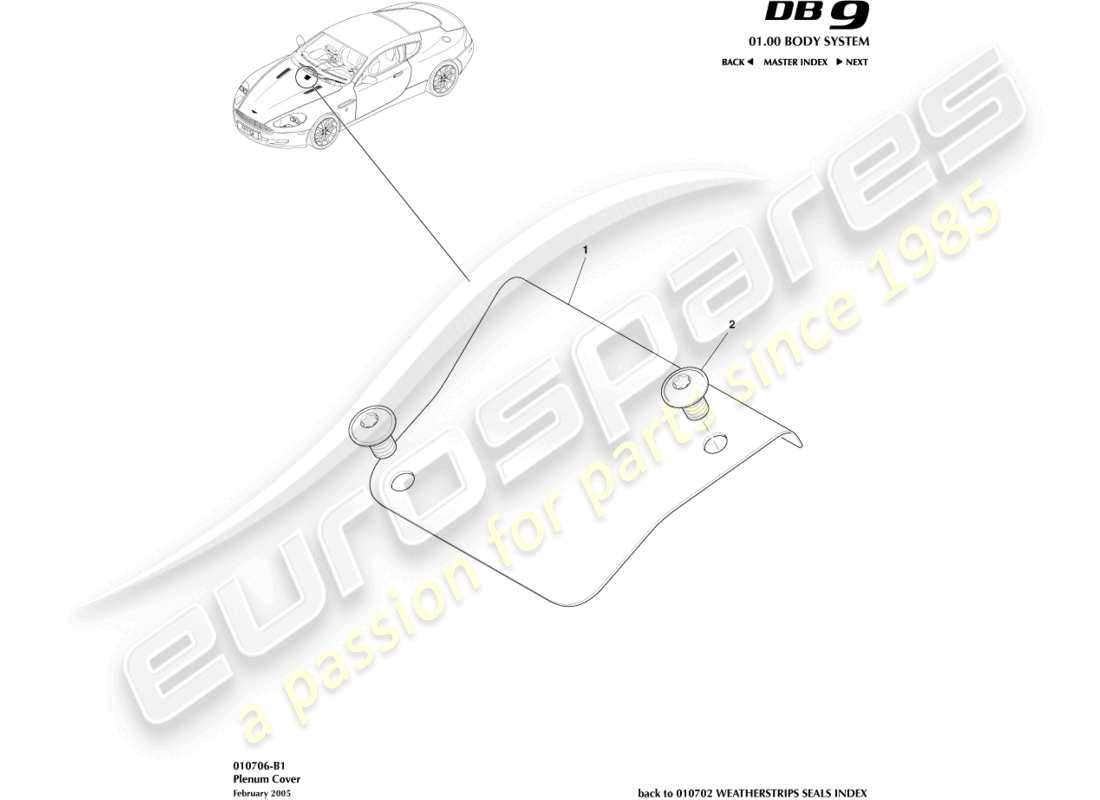 aston martin db9 (2008) diagrama de piezas de la cubierta del pleno