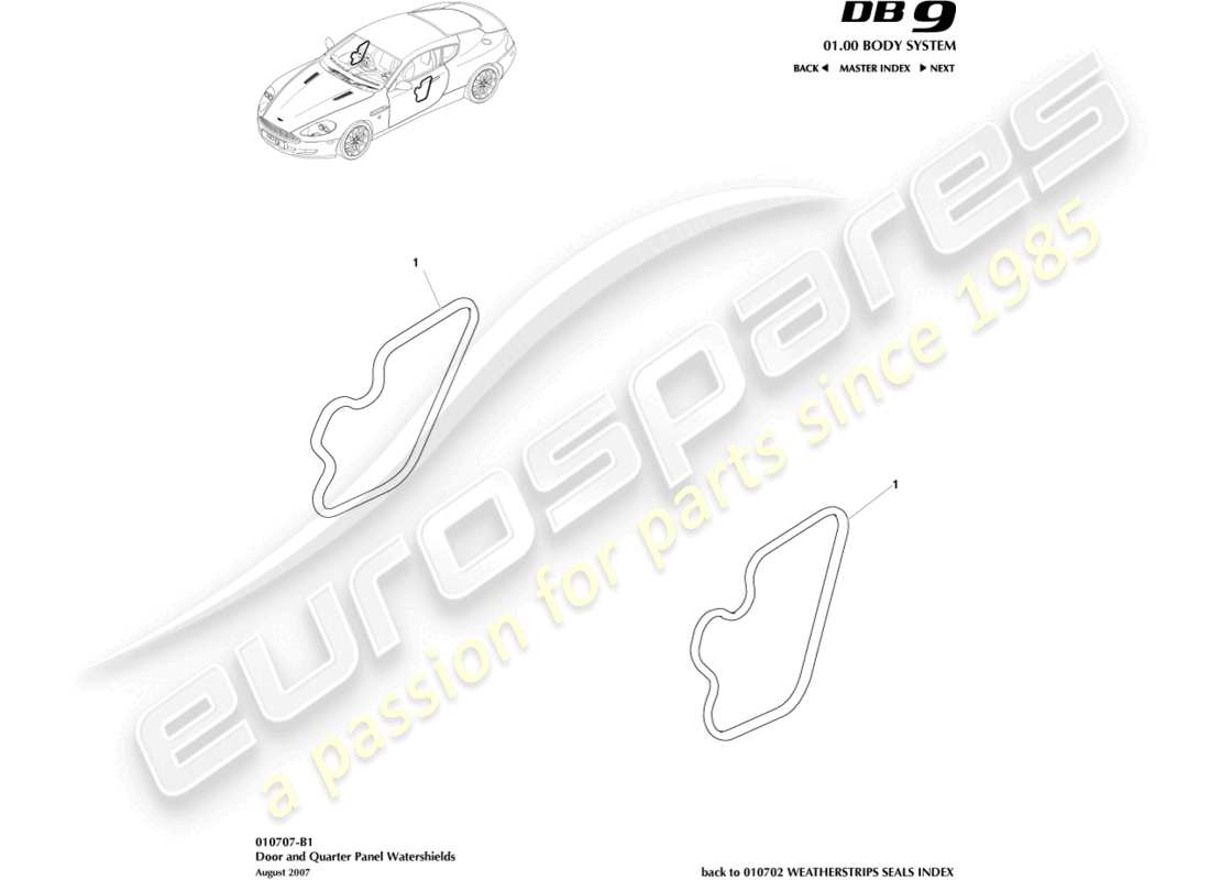 aston martin db9 (2008) diagrama de piezas de watershields
