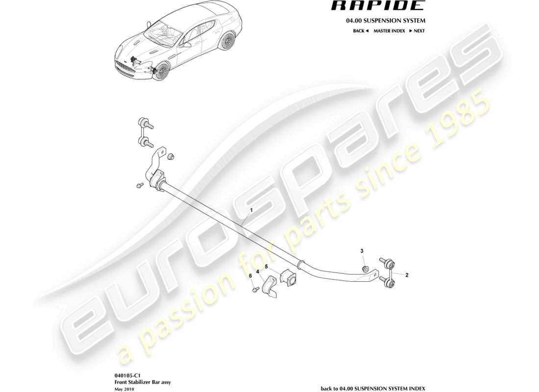 aston martin rapide (2013) diagrama de piezas de la barra estabilizadora delantera