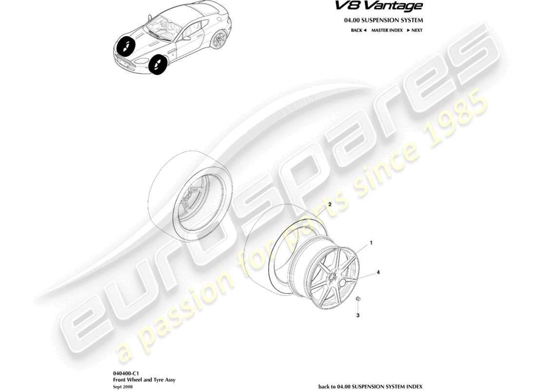 aston martin v8 vantage (2018) ruedas y neumáticos delanteros, a 09my diagrama de piezas