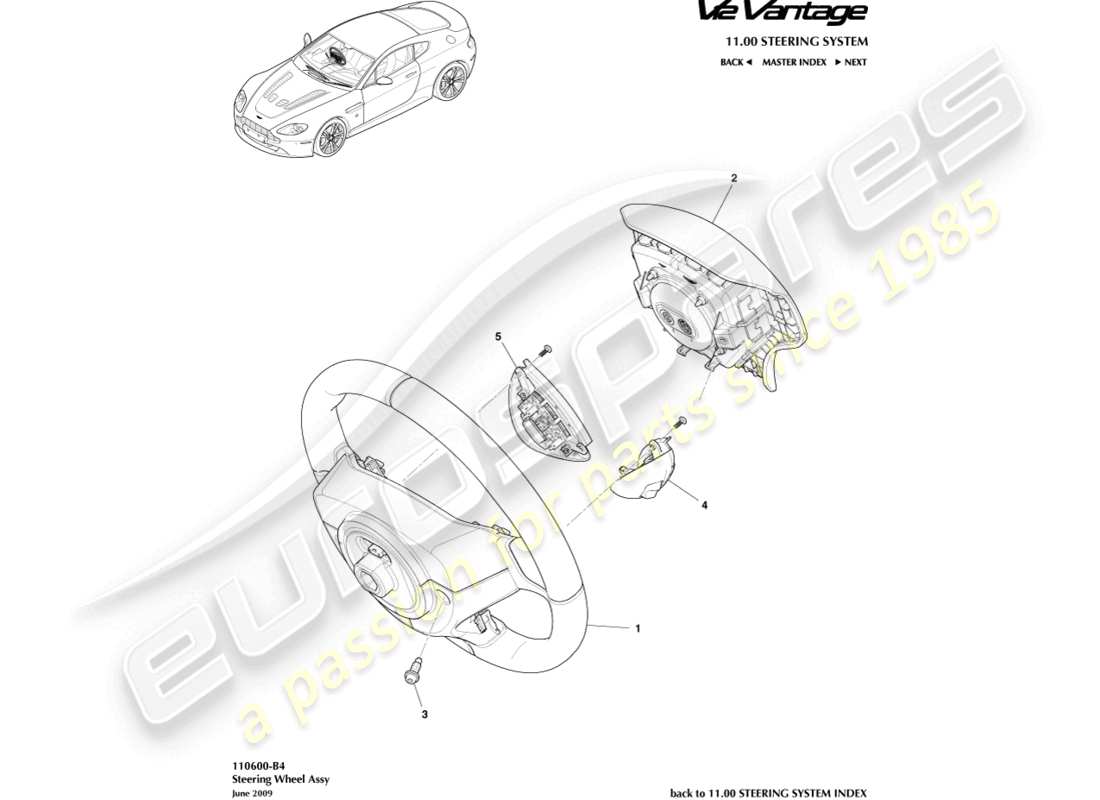 aston martin v12 vantage (2011) diagrama de piezas del conjunto del volante