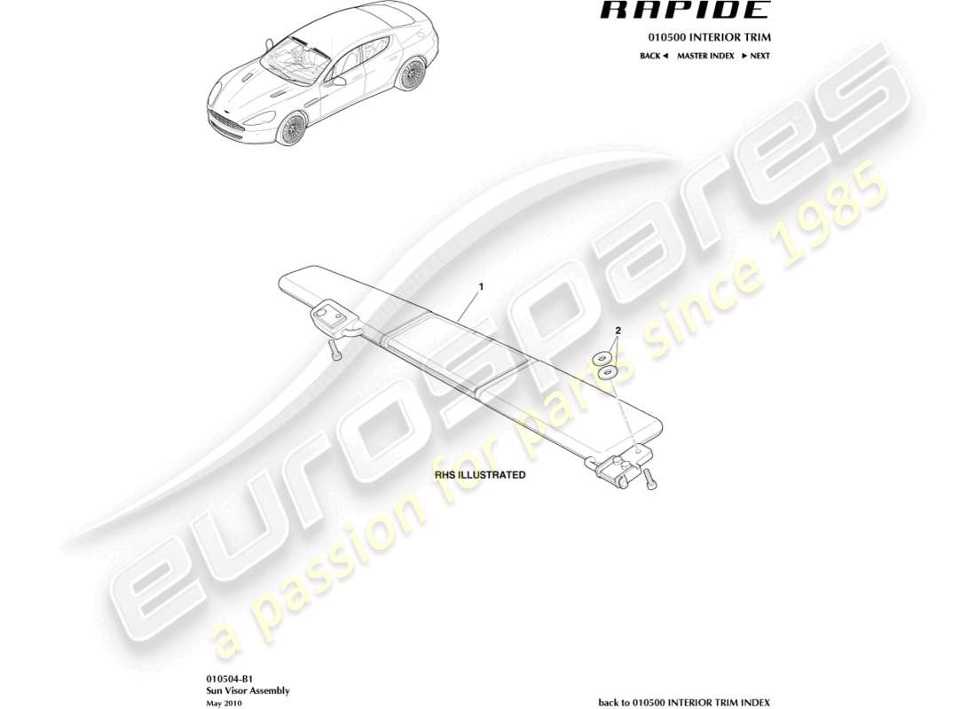 aston martin rapide (2012) diagrama de piezas de parasoles