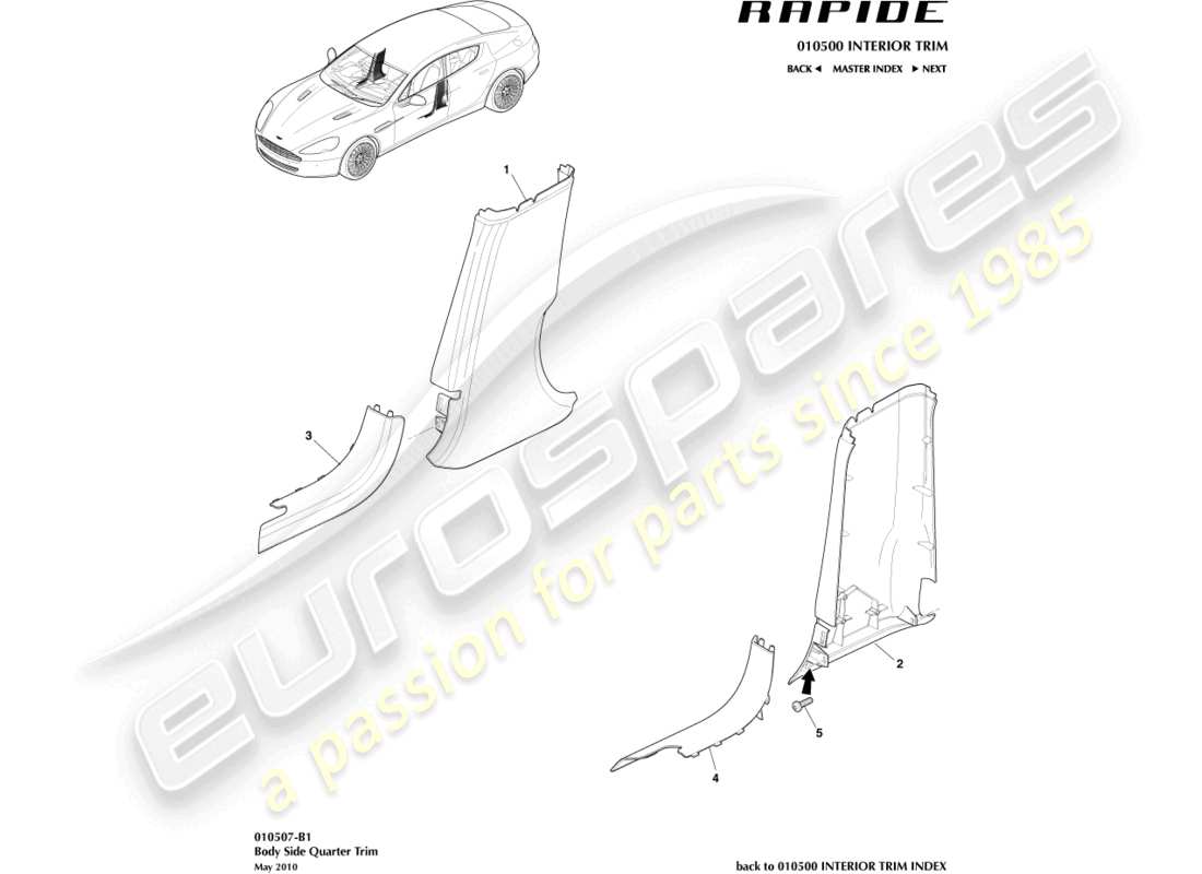 aston martin rapide (2010) panel embellecedor del cuarto trasero diagrama de piezas