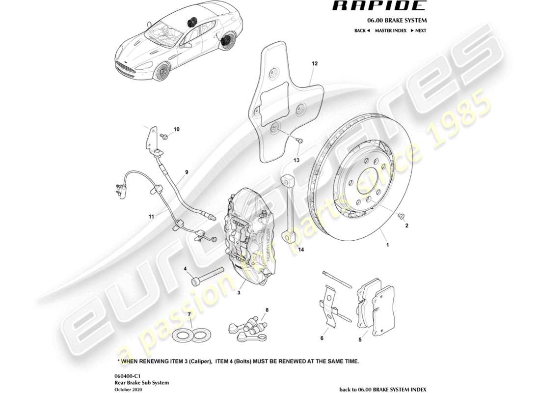 aston martin rapide (2012) sistema de freno trasero diagrama de piezas