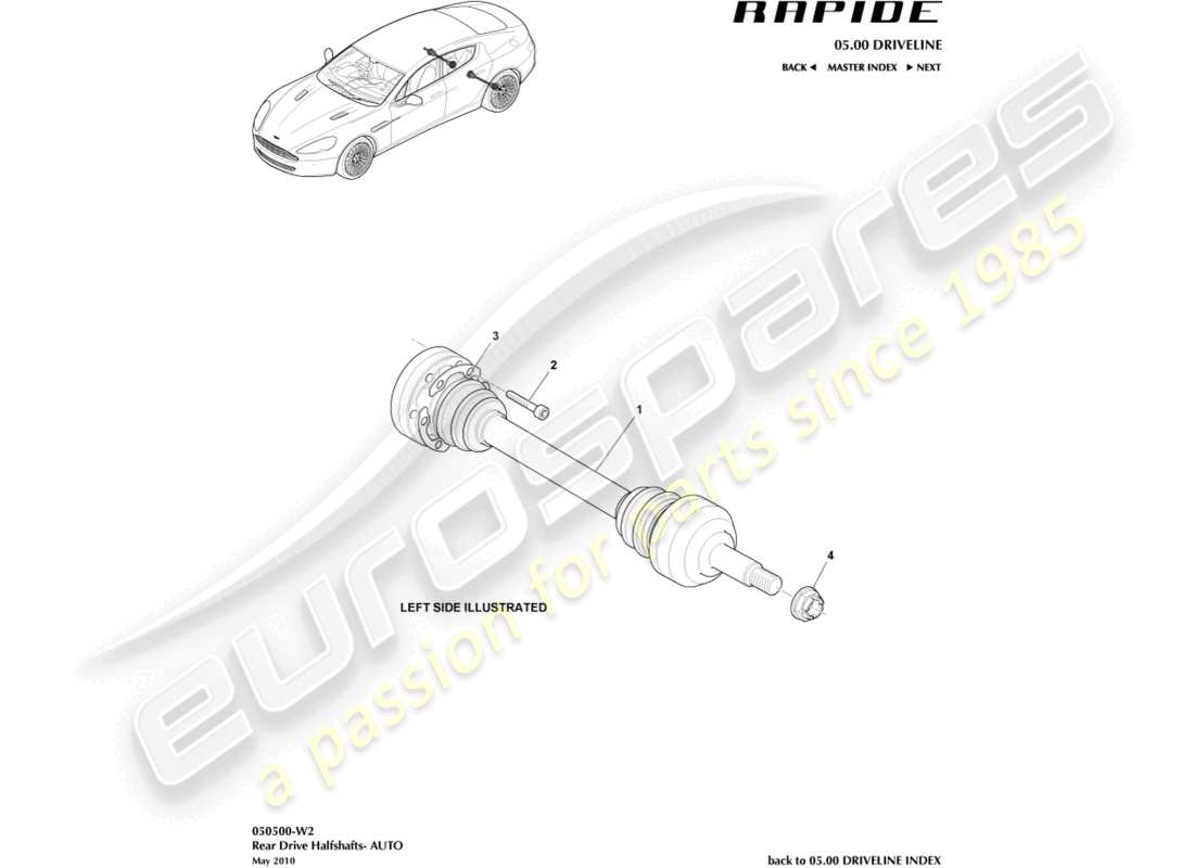 aston martin rapide (2010) diagrama de piezas del conjunto del semieje trasero