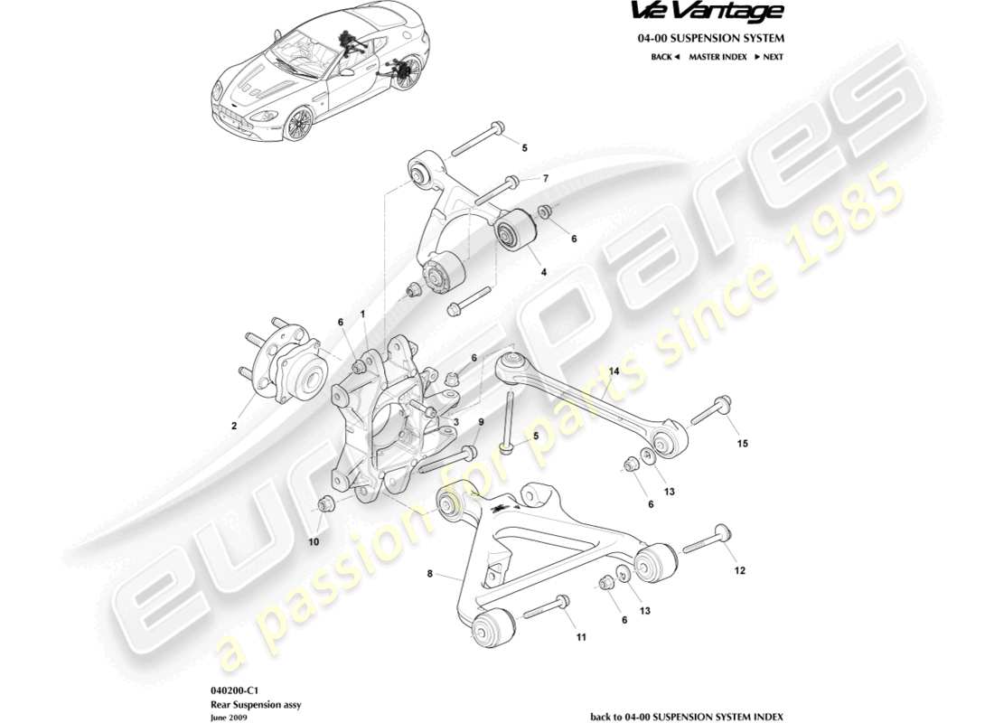 aston martin v12 vantage (2011) diagrama de piezas del conjunto de suspensión trasera