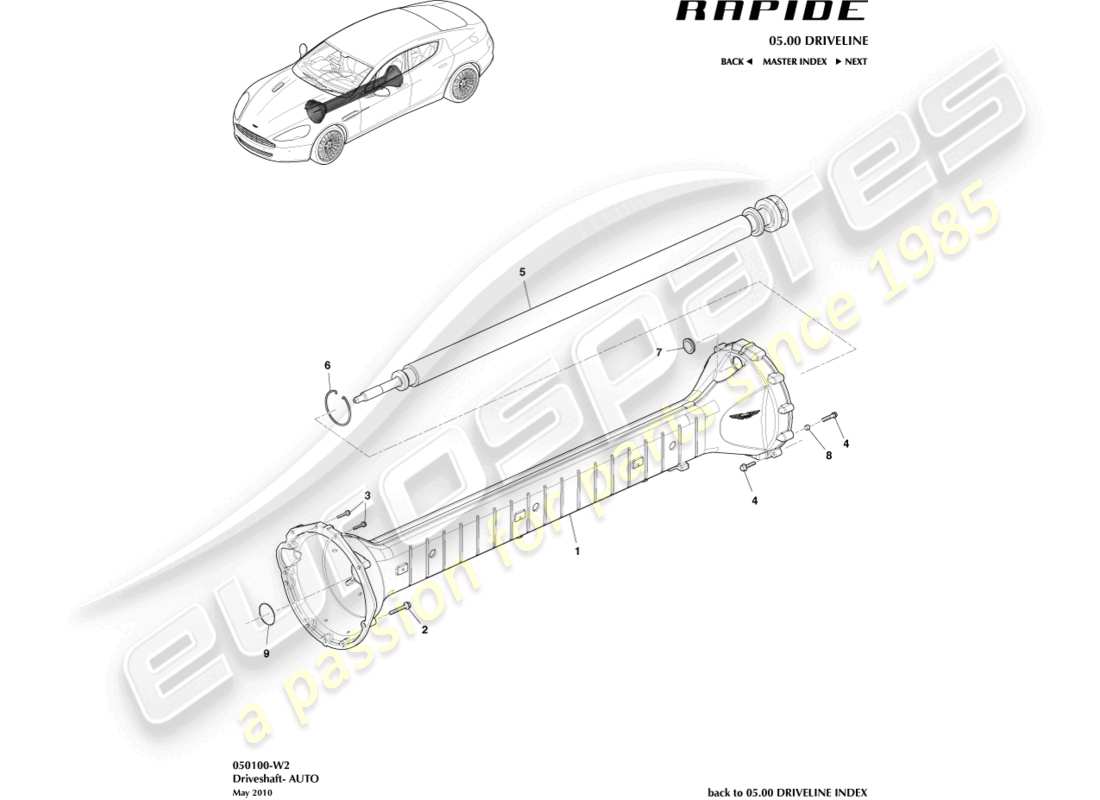 aston martin rapide (2010) conjunto de tubo de torsión, 6 velocidad diagrama de piezas