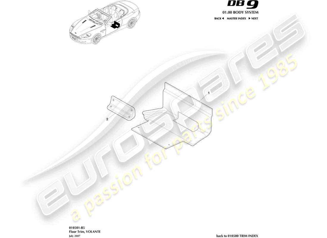 aston martin db9 (2008) adorno de piso, diagrama de piezas de volante